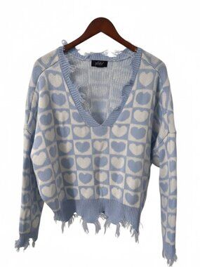 Motel Rocks / Just Polly NY Blue Heart Distressed Sweater